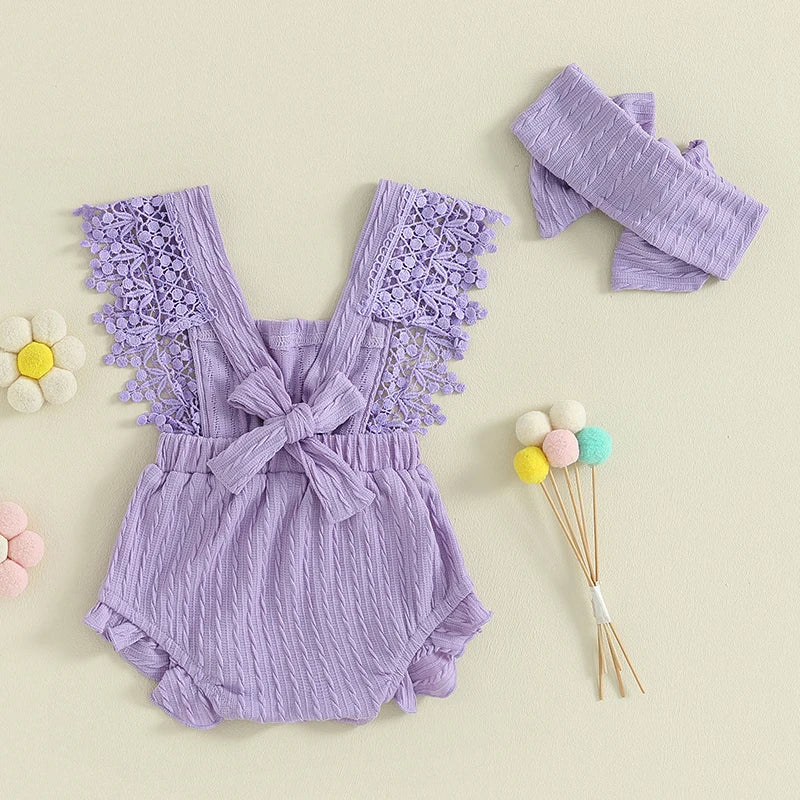 Baby Girl Cotton Linen Bow-knot Sleeveless Romper