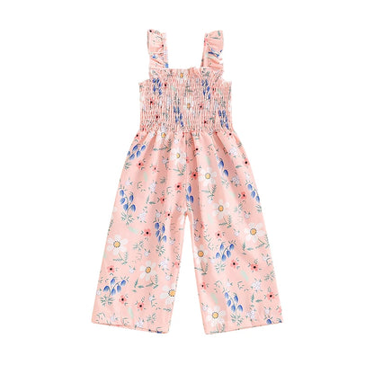Little Girls Lovely Floral Print Wide Leg Summer Jumpsuit childrensterritory