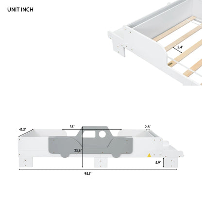 Stylish Car-Shaped Twin Bed with Bench for Kids childrensterritory