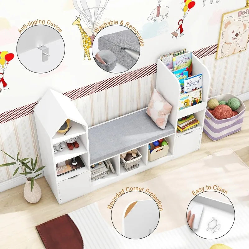 Kids Toy Storage Organizer and Bookshelf with Reading Nook