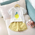 2Pcs Baby Girls Short Sleeved Tees and Plaid Shorts Outfit Set childrensterritory