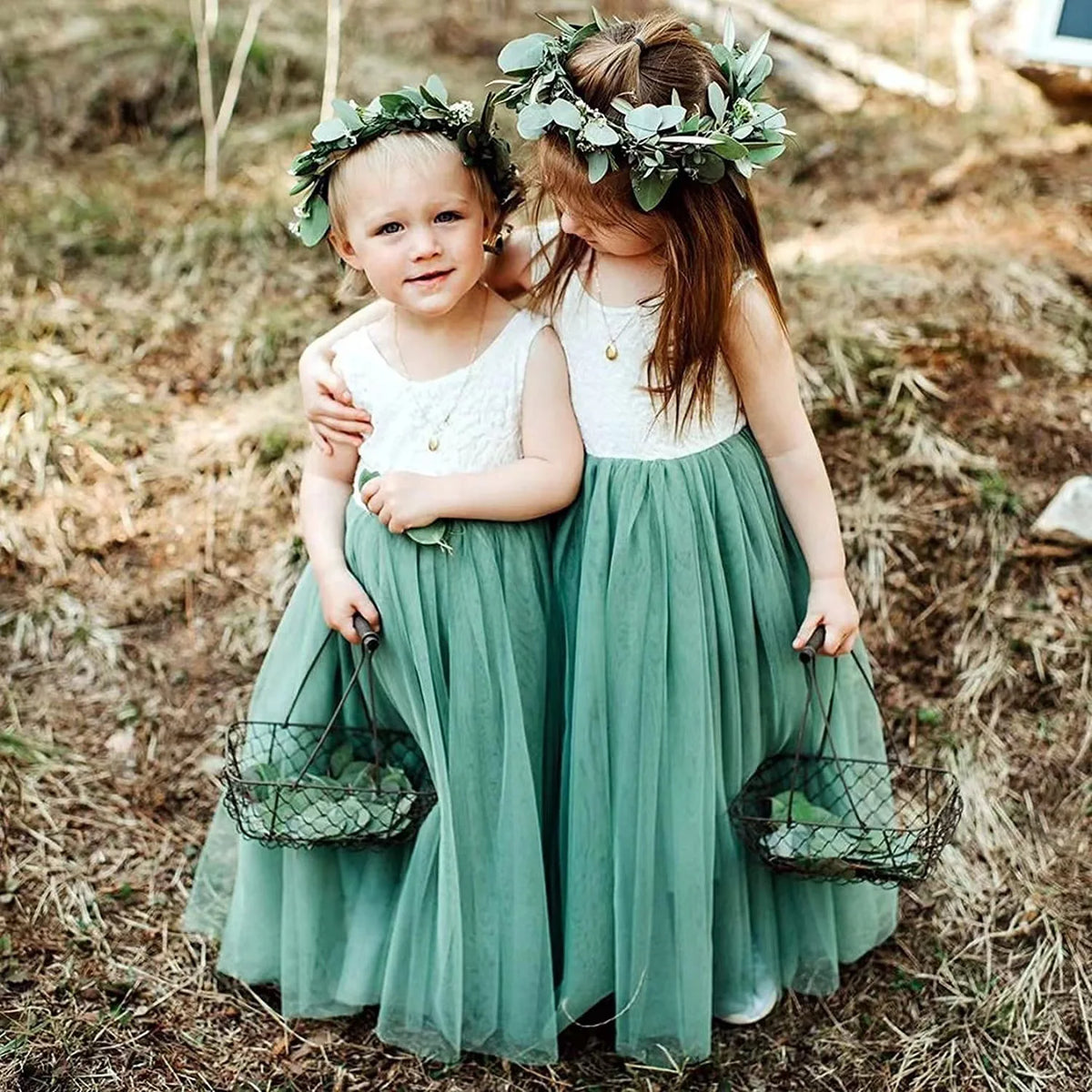 Kids Girls Flower Lace Design Princess Party Dresses for Summer childrensterritory