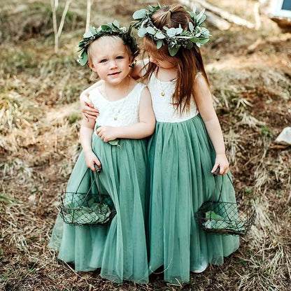 Kids Girls Flower Lace Design Princess Party Dresses for Summer childrensterritory