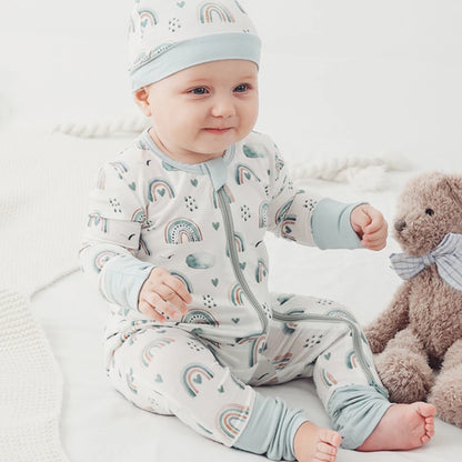 Baby Printed Bamboo Fiber Long Sleeve Zipper Sleepwear