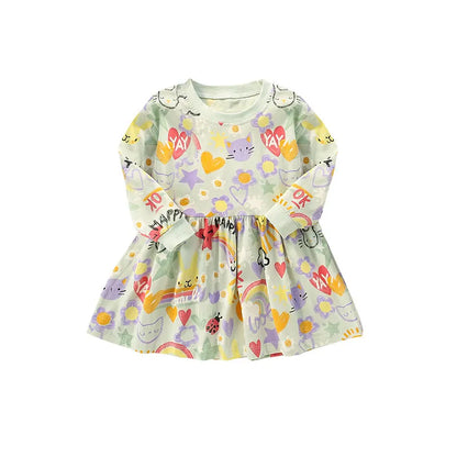 Kids Girls Long Sleeves Printed Princess Dresses childrensterritory