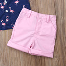 Flamingo Print Kid Boy Party Suit Shirt and Solid Shorts Set childrensterritory