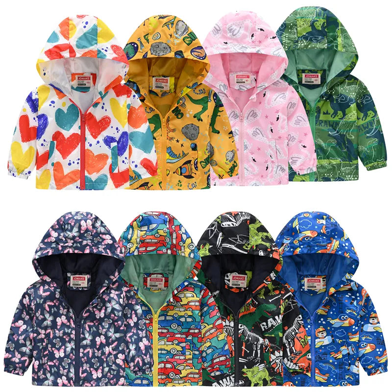 Little Boys Girls Cartoon Dinosaur Print Zipper Hooded Jackets childrensterritory
