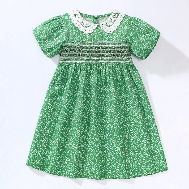 Collar Design Flower Print Summer Dresses for Girls childrensterritory