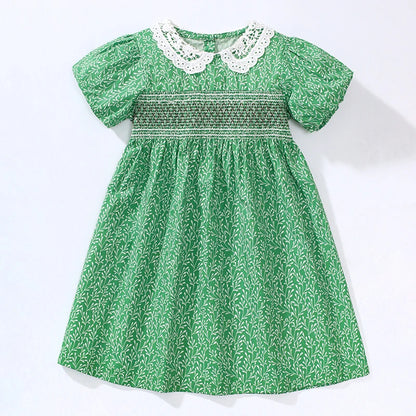 Collar Design Flower Print Summer Dresses for Girls childrensterritory