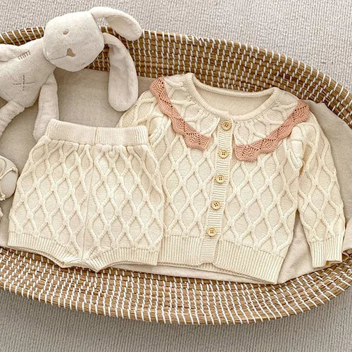 Baby Girl Hollow Out Knitwear Outfit Set