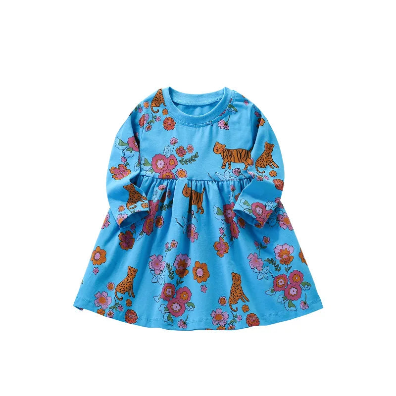 Flower Animal Print Kids Girls Cotton Casual A-LINE Dresses