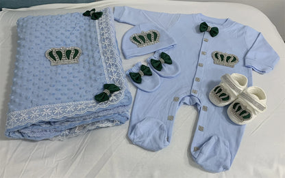 5pcs Sequin Bling Crown Design Baby Girl Welcome Home Outfits childrensterritory