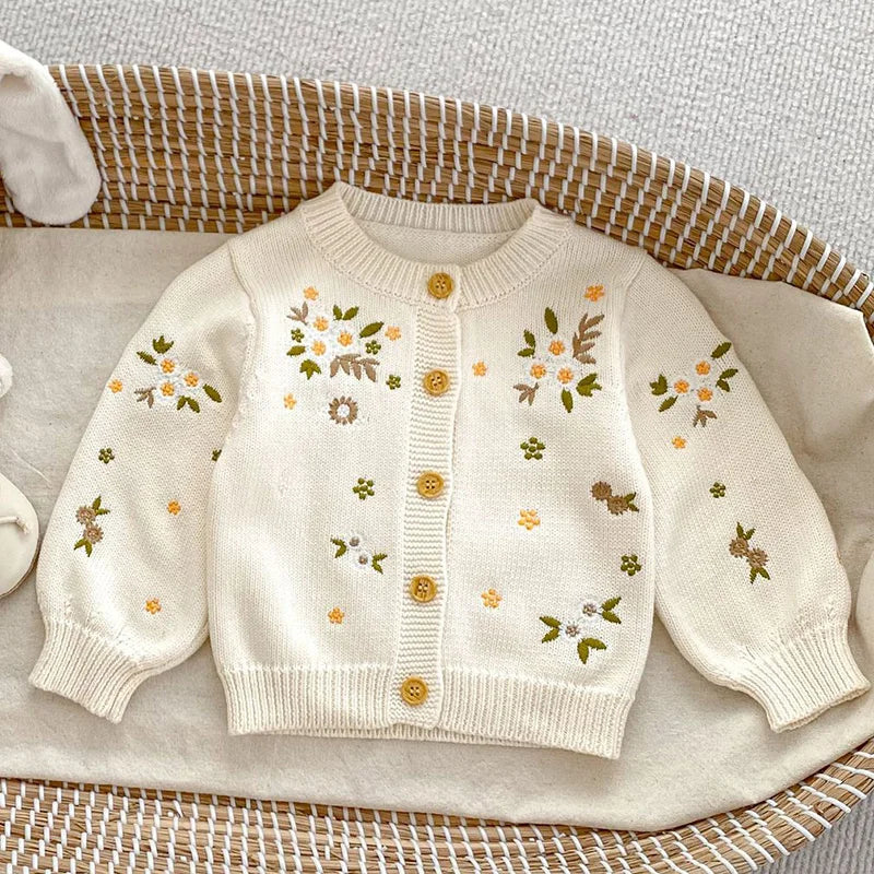 Flower Embroidery Knitted Baby Girls Cardigan childrensterritory
