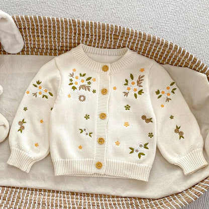 Flower Embroidery Knitted Baby Girls Cardigan childrensterritory