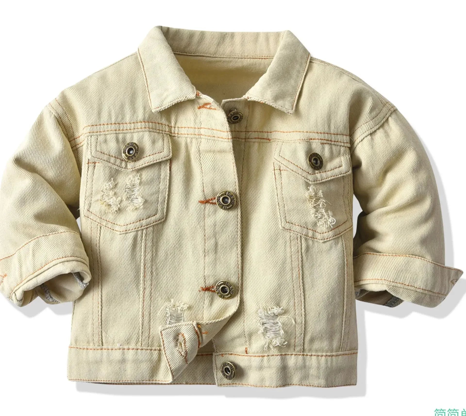 Candy Color Unhooded Denim Jacket for Little Boys Girls childrensterritory