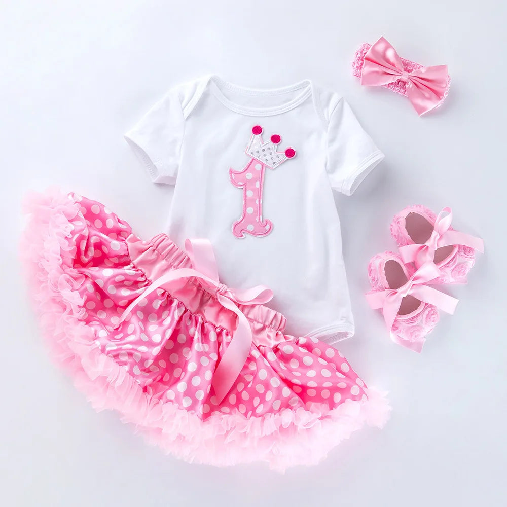 Baby Girls 4Pcs Birthday Outfit Sets/Ruffle Skirts+Romper