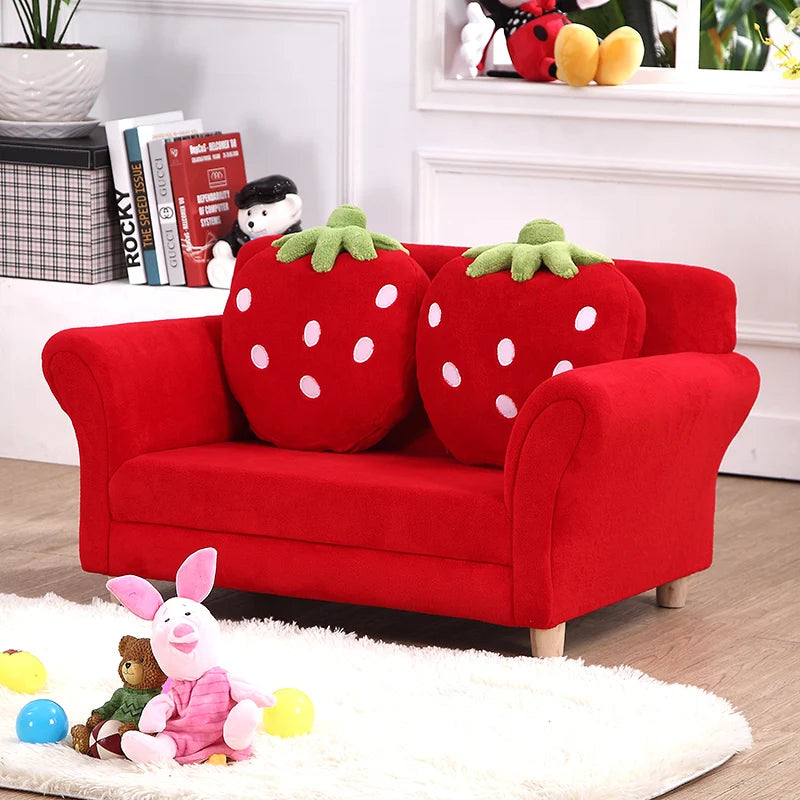 Kids Sofa Strawberry Designed Armrest Lounge Couch w/2 Pillow