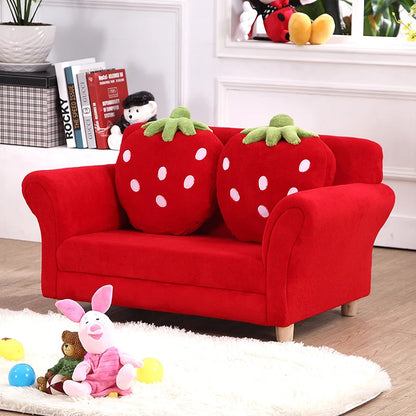 Kids Sofa Strawberry Designed Armrest Lounge Couch w/2 Pillow