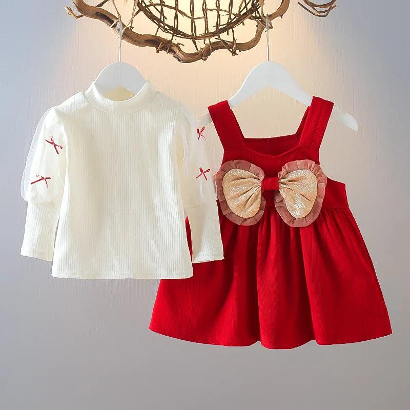 Baby Girls Bow Design Elegant Winter Dresses