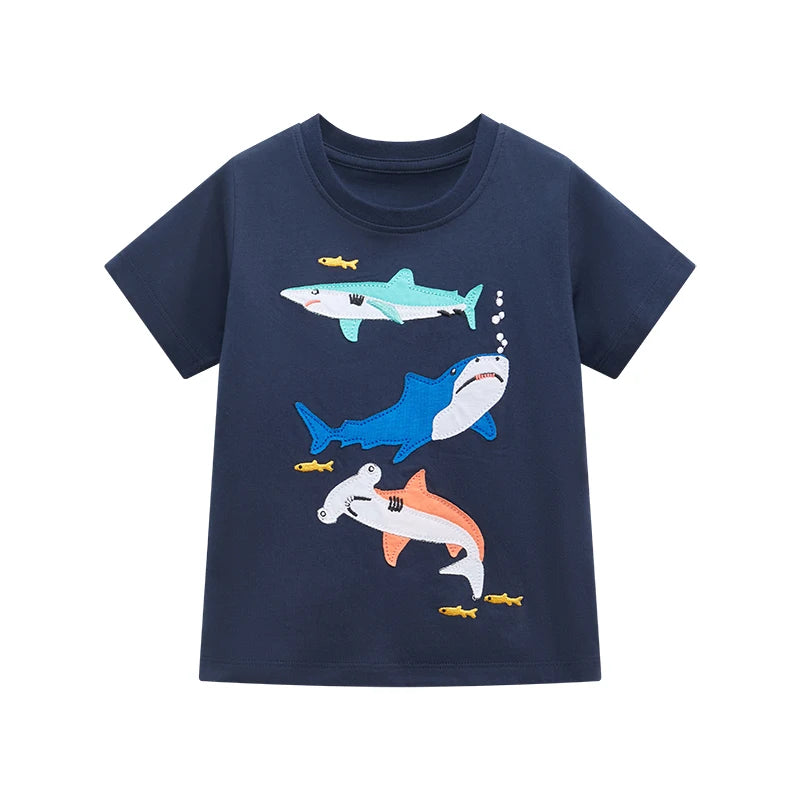 Cartoon Sharks Print Kids Boys Cotton T-shirts childrensterritory