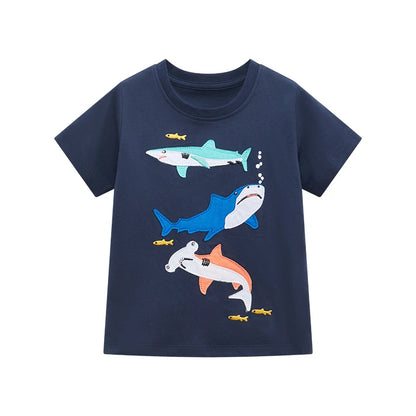 Cartoon Sharks Print Kids Boys Cotton T-shirts childrensterritory