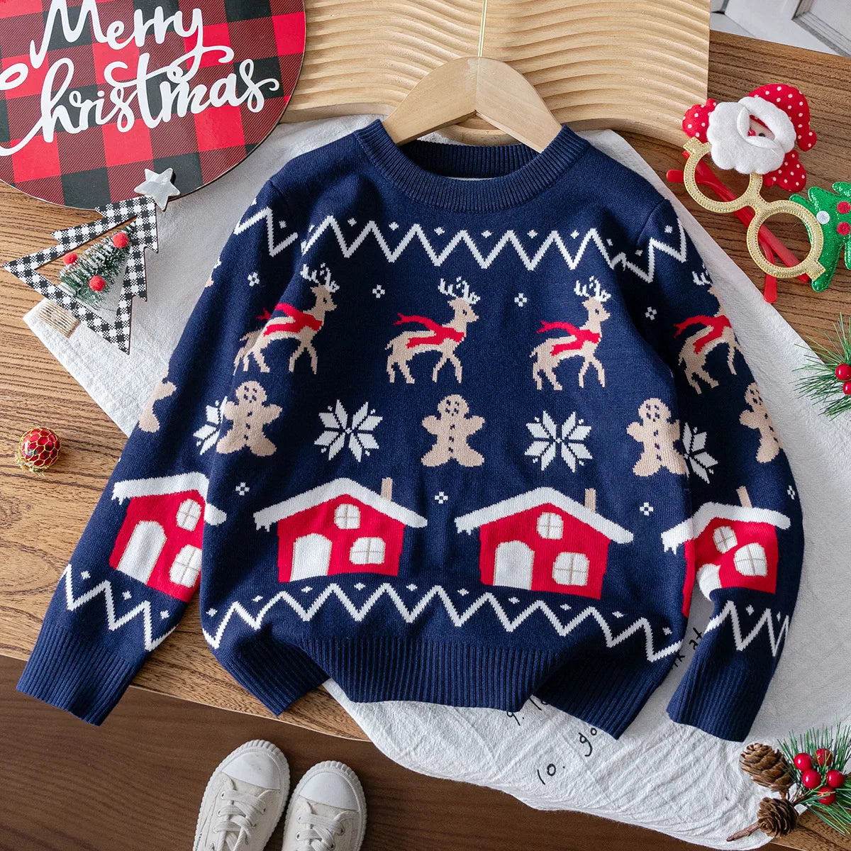 Kids Round Neck Christmas Design Warm Sweater