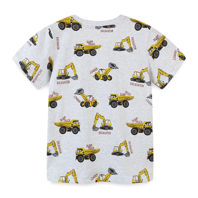 Little Boys Cartoon Excavator Pattern Cotton T-Shirts childrensterritory