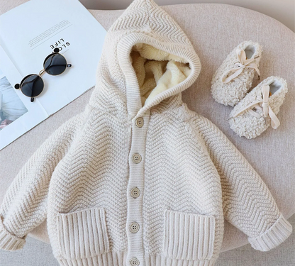 Thick Hooded Fleece Inside Solid Cardigans for Boys and Girls childrensterritory