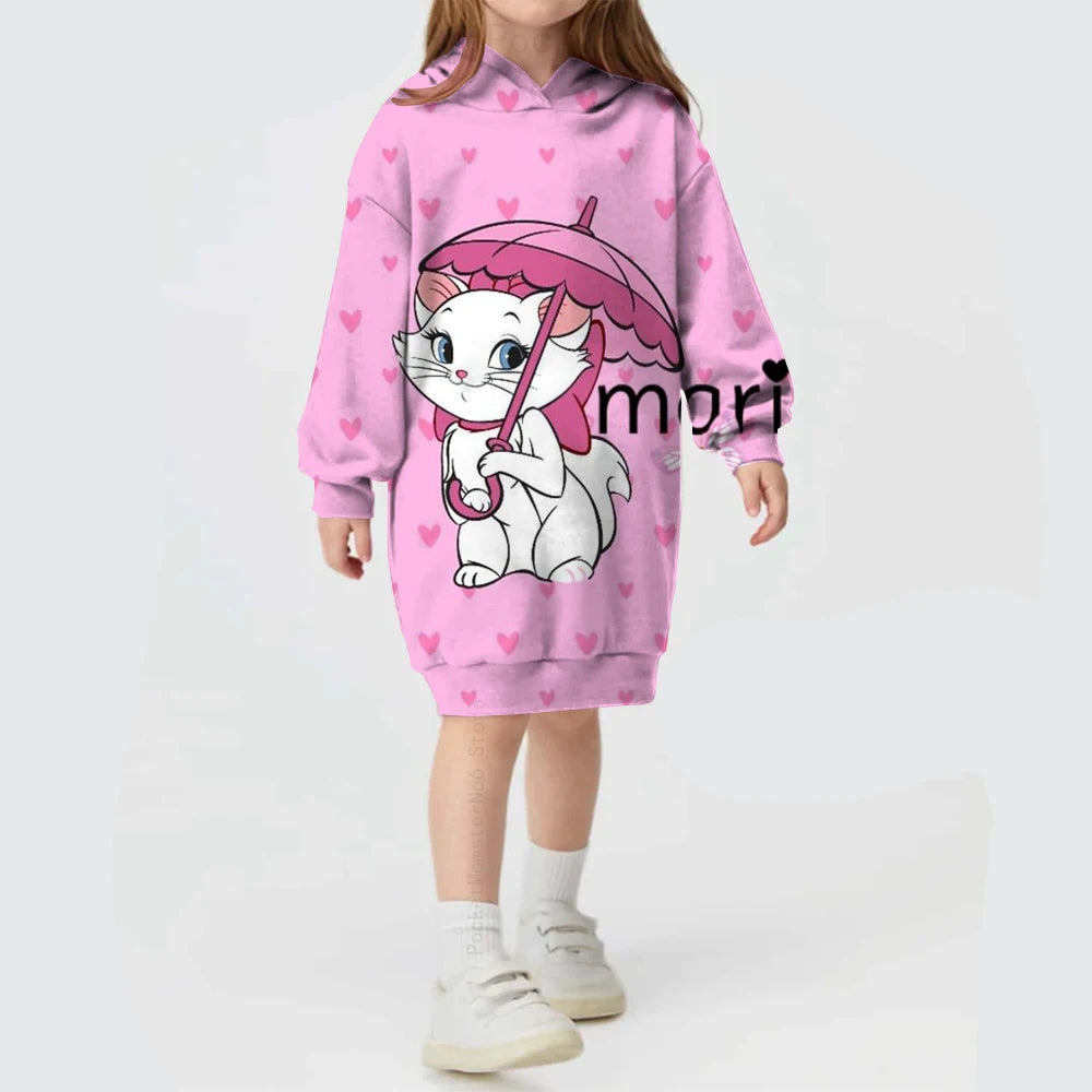 Kids Girls Cute Cat Print Casual Hoodie Dresses
