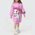 Kids Girls Cute Cat Print Casual Hoodie Dresses childrensterritory
