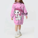 Kids Girls Cute Cat Print Casual Hoodie Dresses childrensterritory