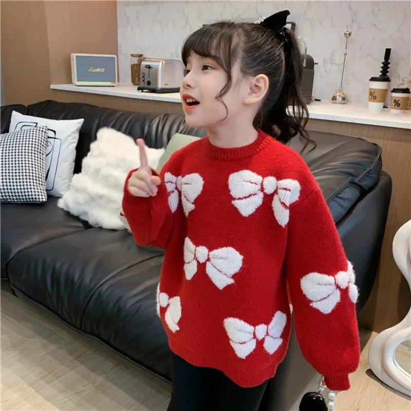 Girls' Long-Sleeve Round-Neck Winter Sweater