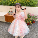 Kids Girl Elegant Butterfly Design Colorful  Birthday Party Dress