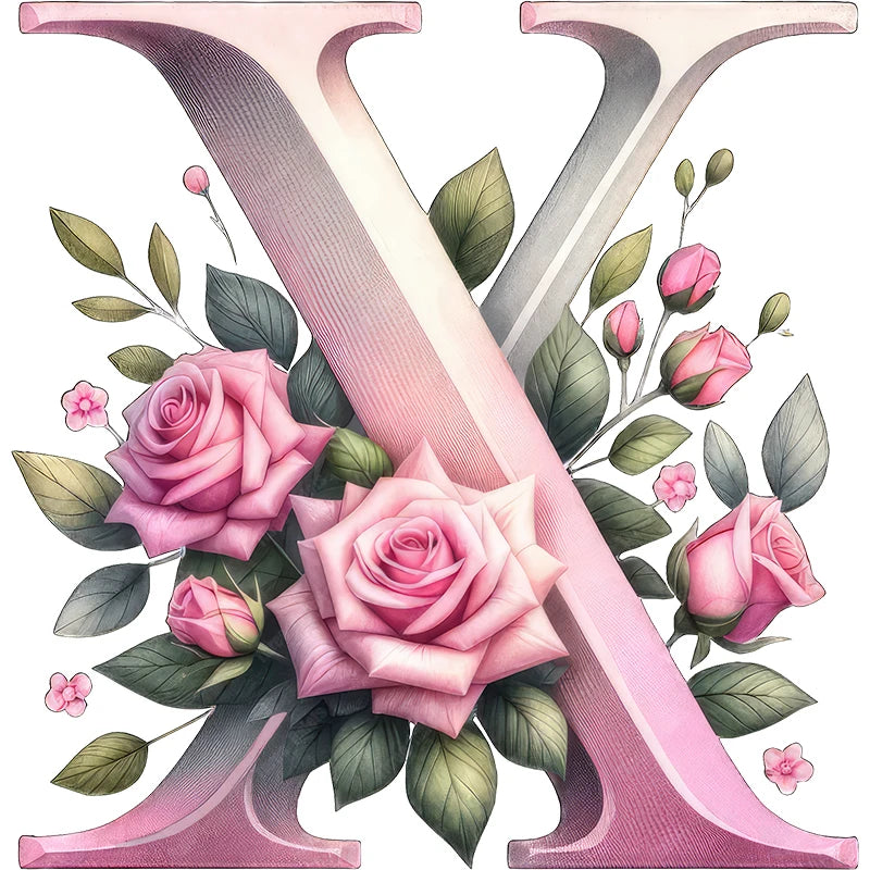 Self-Adhesive Pink Flower Letter Art Wall Decals