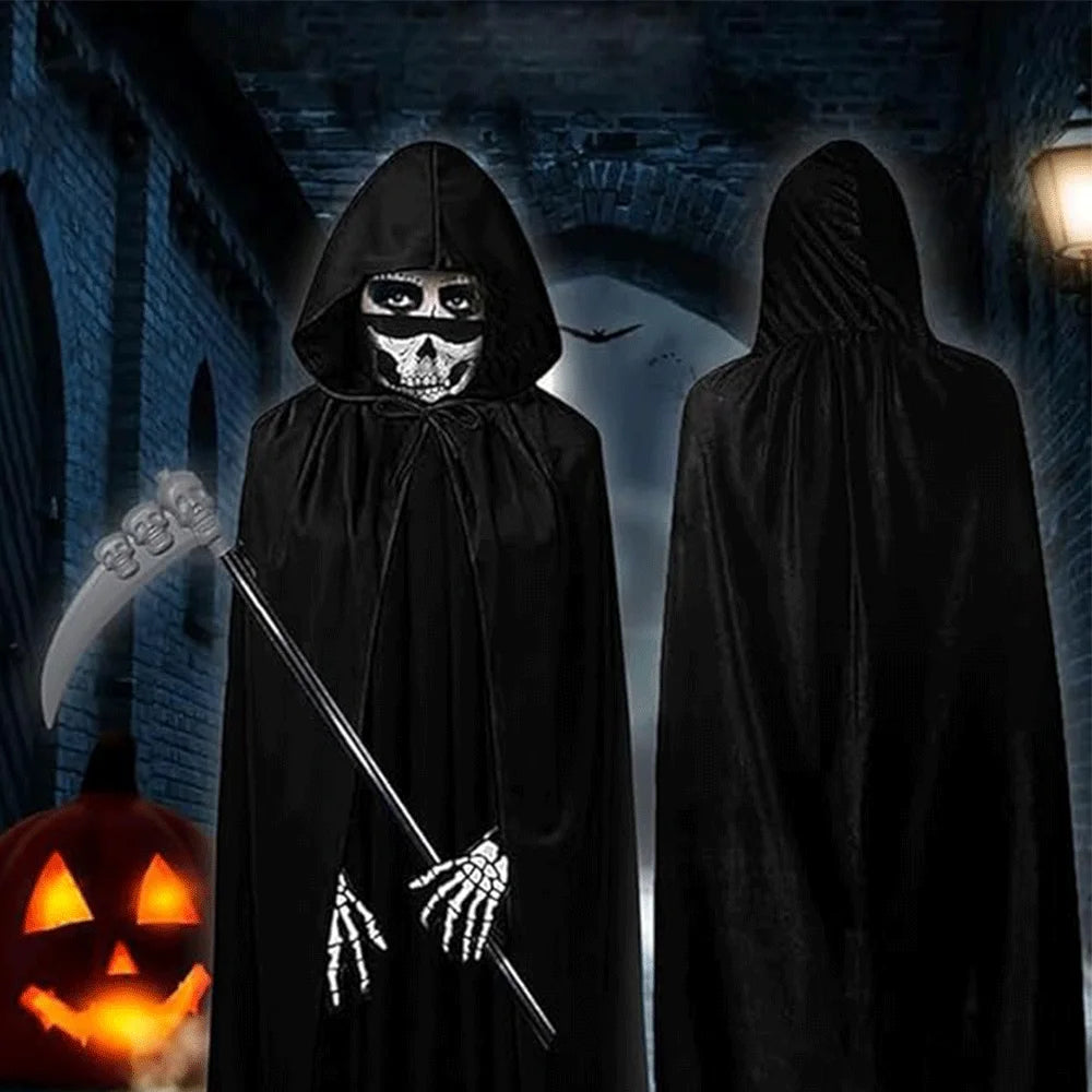 Halloween Death Black Cloak and Skeleton Costume Prop Set
