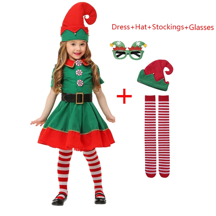 Kids Green Elf Santa Costume for Carnival Party