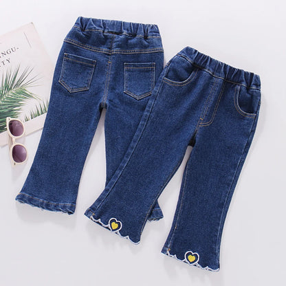 Kids Girls Heart Pattern Casual Style Jeans childrensterritory