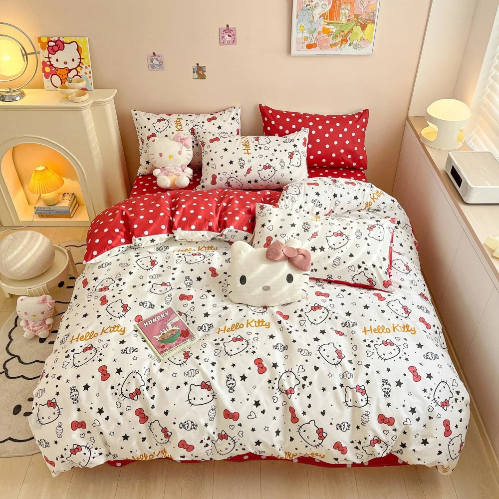 Hello Kitty Cartoon Design Duvet Cover Bedding Set for Kids&
