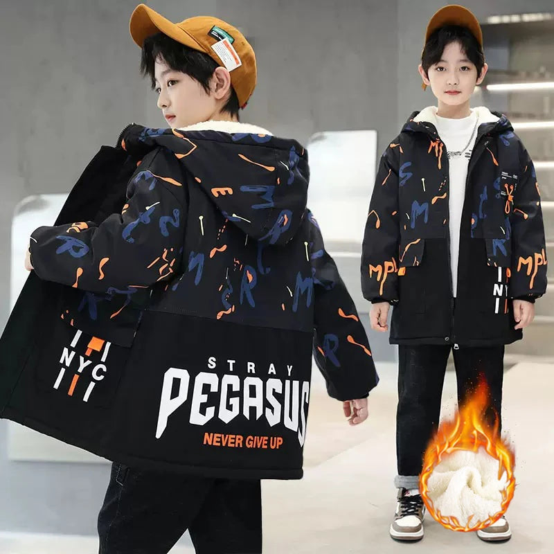 Warm Duck Down Padded Long Winter Snow Jacket for Kids