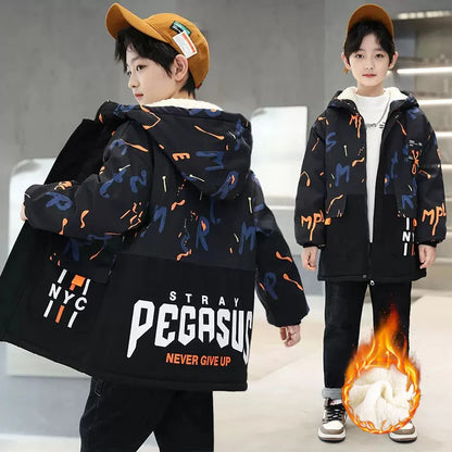 Warm Duck Down Padded Long Winter Snow Jacket for Kids