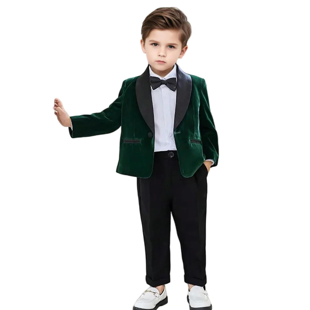 Kids Boys Formal Velvet Suit Set With Bowtie