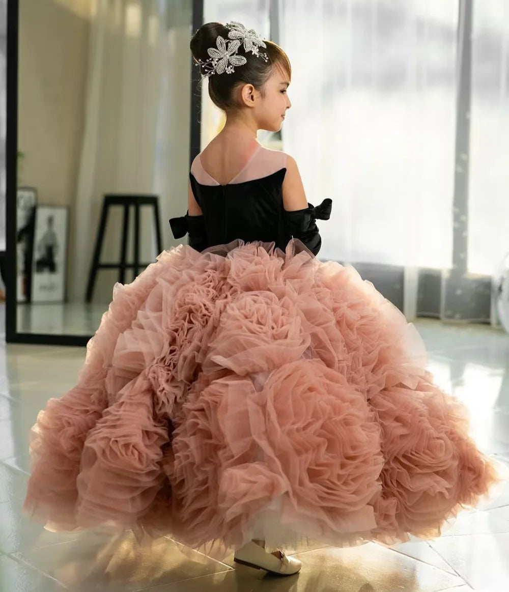 Fluffy Tiered Tulle Long Flower Girl Dresses for Birthday