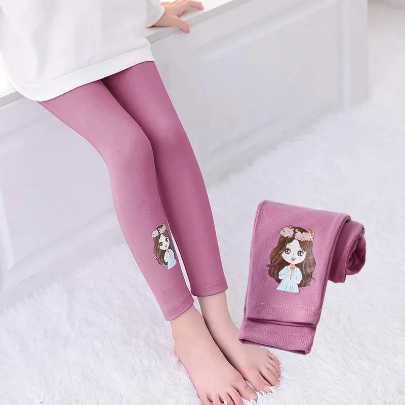 Solid Color Cute Cartoon Design Little Girls Casual Leggings childrensterritory
