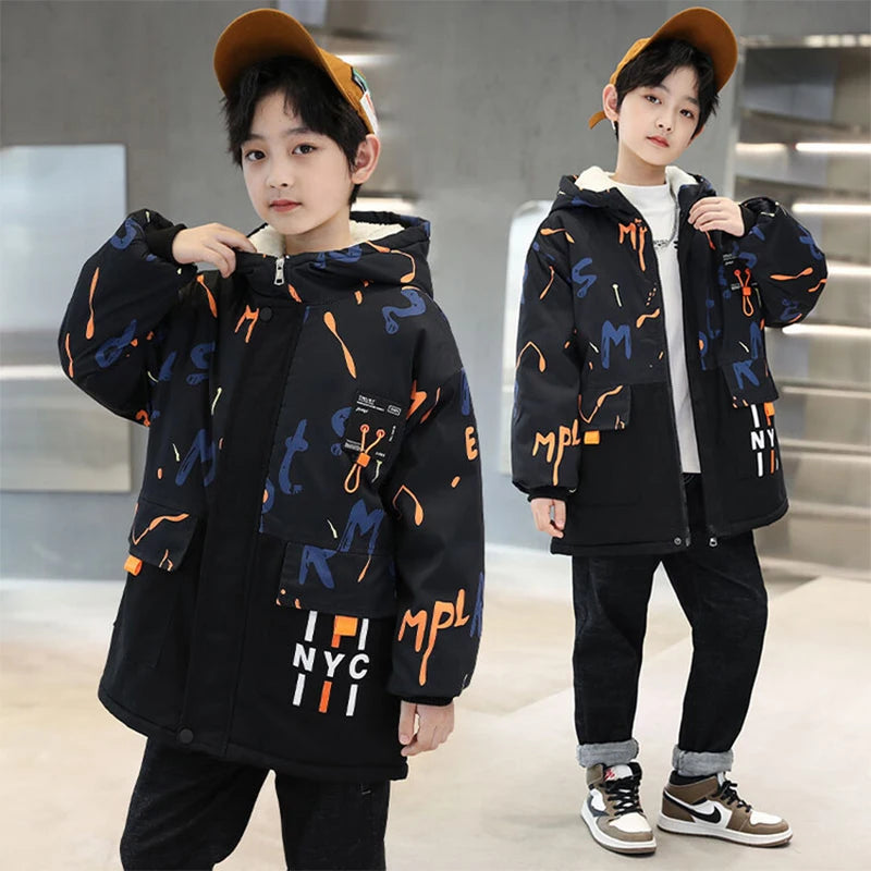 Warm Duck Down Padded Long Winter Snow Jacket for Kids