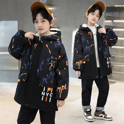 Warm Duck Down Padded Long Winter Snow Jacket for Kids