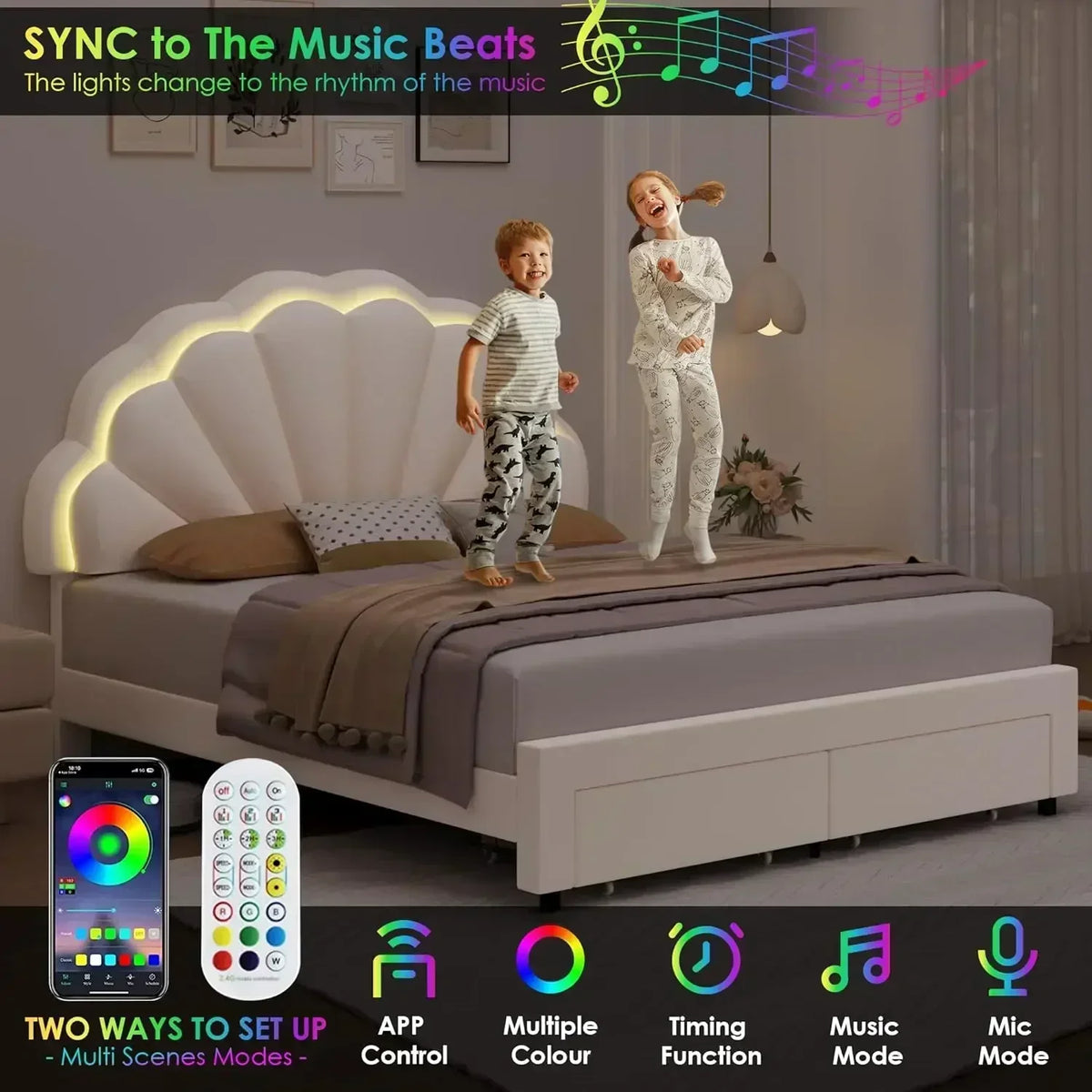 Modern Upholstered Princess Bed With LED Lights