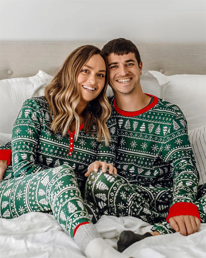 Cartoon Deer and Tree Print Family Matching Christmas Pajamas Sets childrensterritory