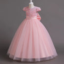 Girls' Sequin Bow Design Lace Long Party Dresses childrensterritory