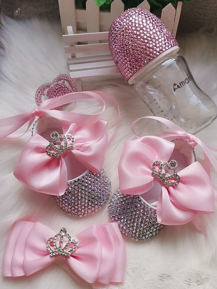 Luxury Keepsake Diamond Baby Bottles and Shoes Headband Set childrensterritory