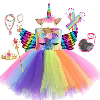 Kids Girls Unicorn Design LED Lights Sequin Tutu Dress for Halloween